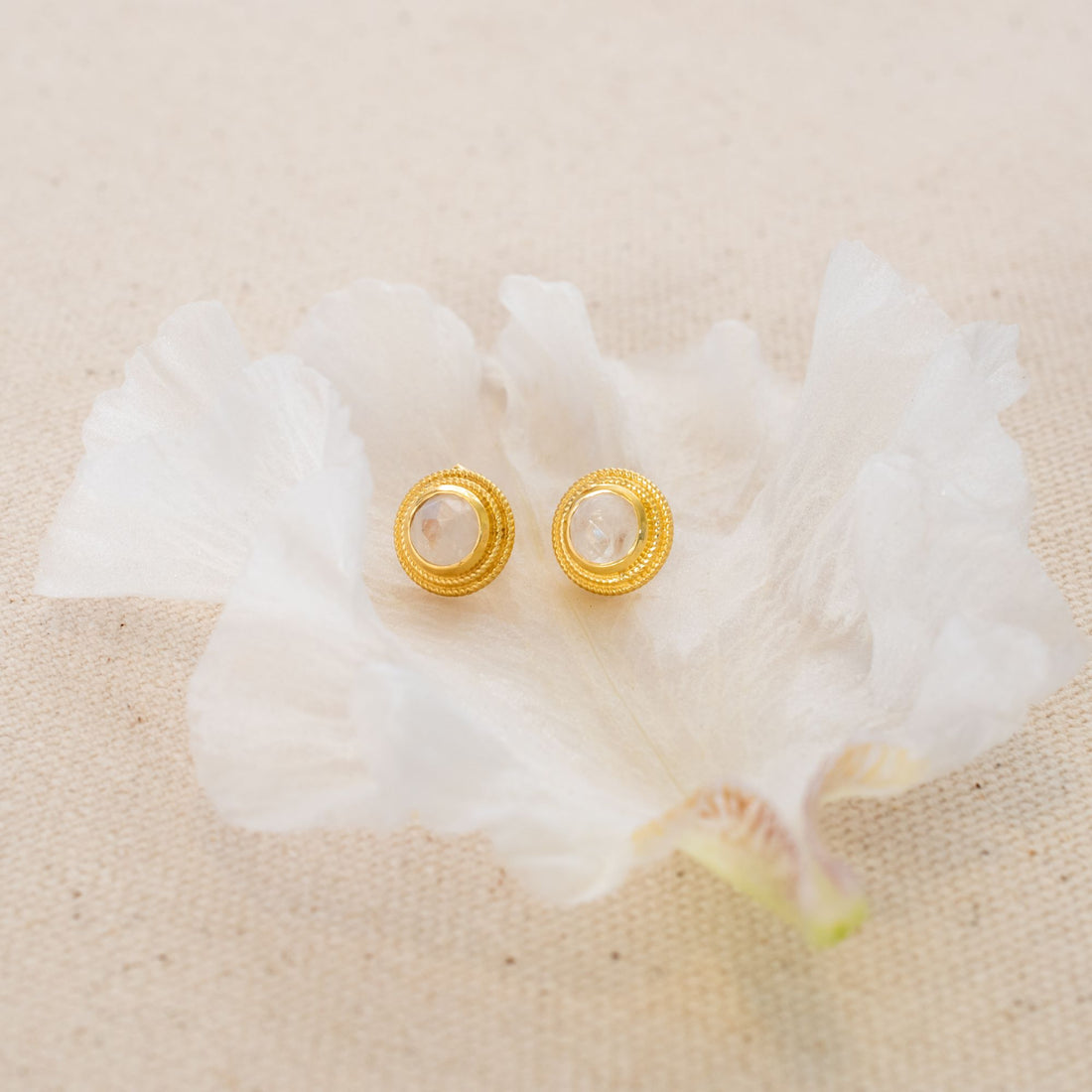 Moonstone Goddess Glow Stud Earrings, 18k Gold over Sterling Silver