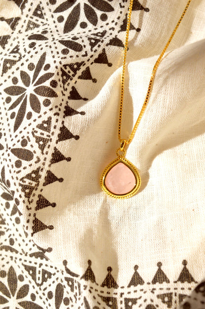 Rose Quartz Compassionate Heart Adjustable Necklace, 18K Gold