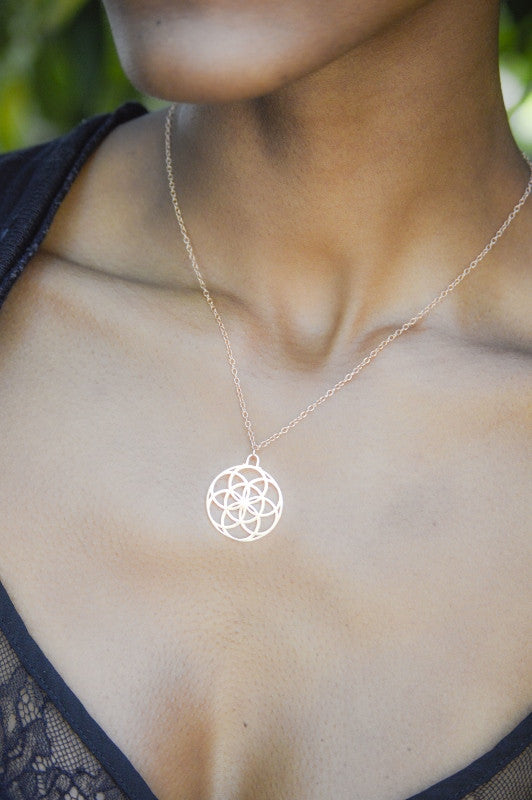 Seed of Life Abundance Necklace Sterling Silver, Rose Gold
