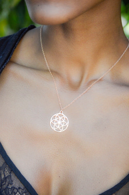 Seed of Life Abundance Necklace Sterling Silver, White Rhodium