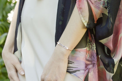 Sanskrit Chant "May All Beings Be Happy & Free" Sterling Silver Box Chain Bracelet, 18K Gold, *Seen in Vogue
