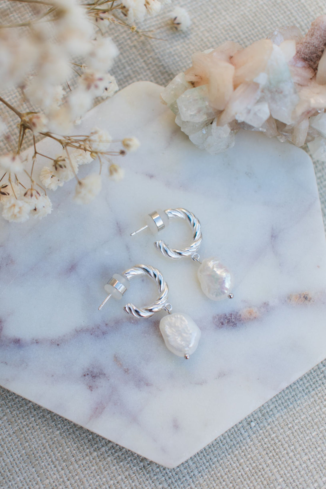 Baroque Freshwater Pearl Twisted Hoop Earring, Sterling Silver *Seen on Alessandra Ambrosio