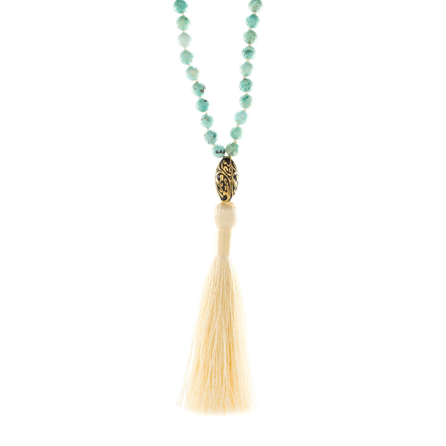 Good Fortune Peruvian Turquoise Repousse Mala, 18k Gold Plated