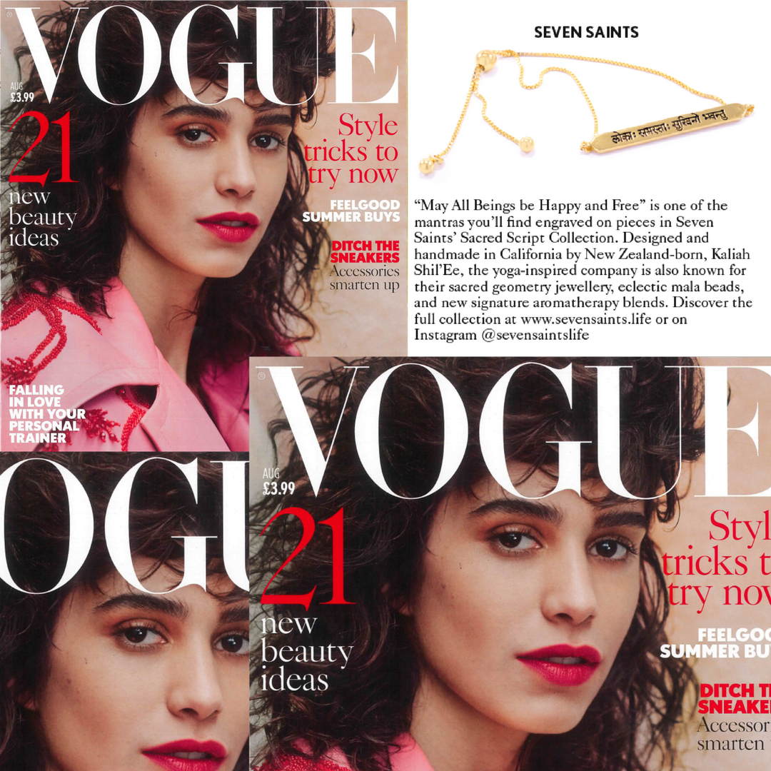 Sanskrit Chant "May All Beings Be Happy & Free" Sterling Silver Box Chain Bracelet, 18K Gold, *Seen in Vogue
