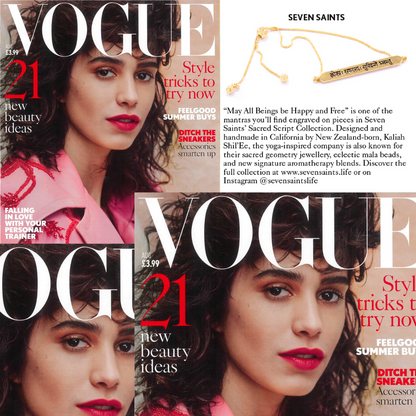 Sanskrit Chant "May All Beings Be Happy & Free" Sterling Silver Box Chain Bracelet, 18K Gold, *Seen in Vogue