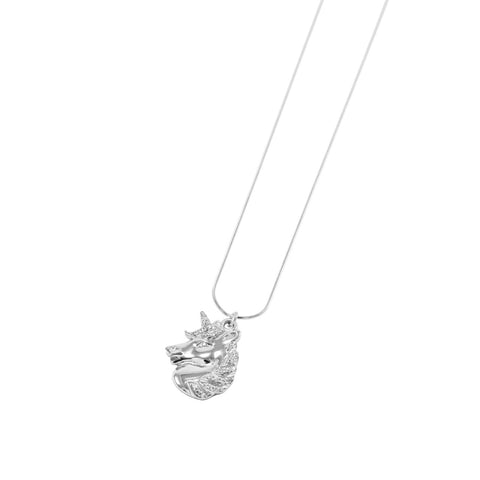 Mystical Unicorn Necklace, White Rhodium with Zirconia Diamond