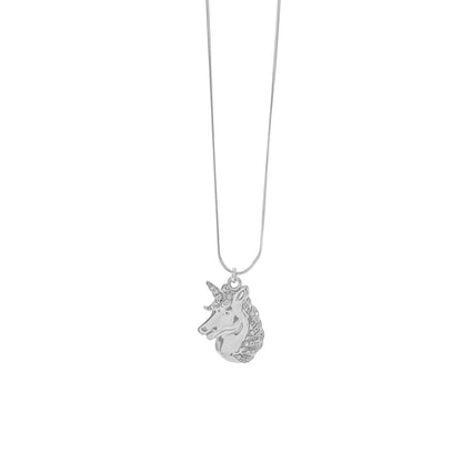 Mystical Unicorn Necklace, White Rhodium with Zirconia Diamond