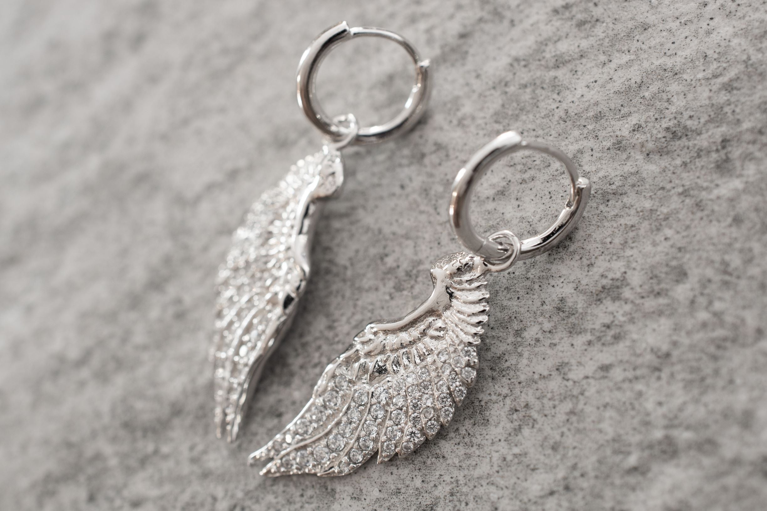 Angel Wing Pave Earrings - White Rhodium