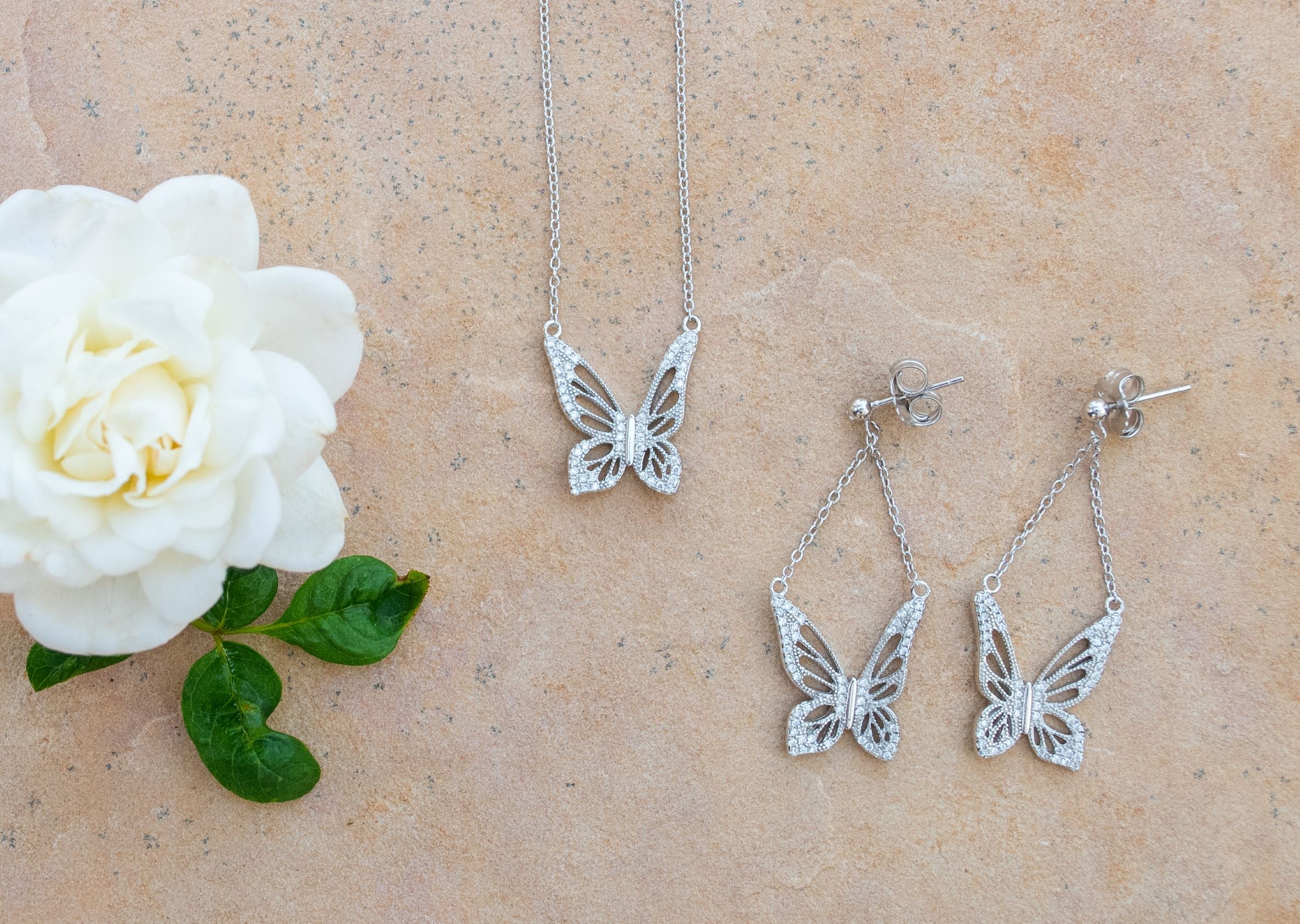 Graceful Spirit Butterfly Earrings – White Rhodium with CZ Diamond Pavé Spiritual Jewelry